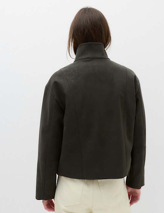 Suedette Funnel Neck Zip Through Jacket