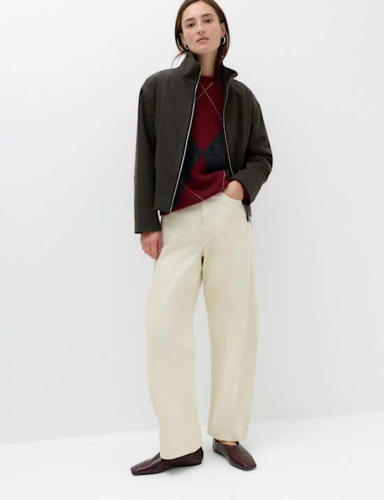 Suedette Funnel Neck Zip Through Jacket