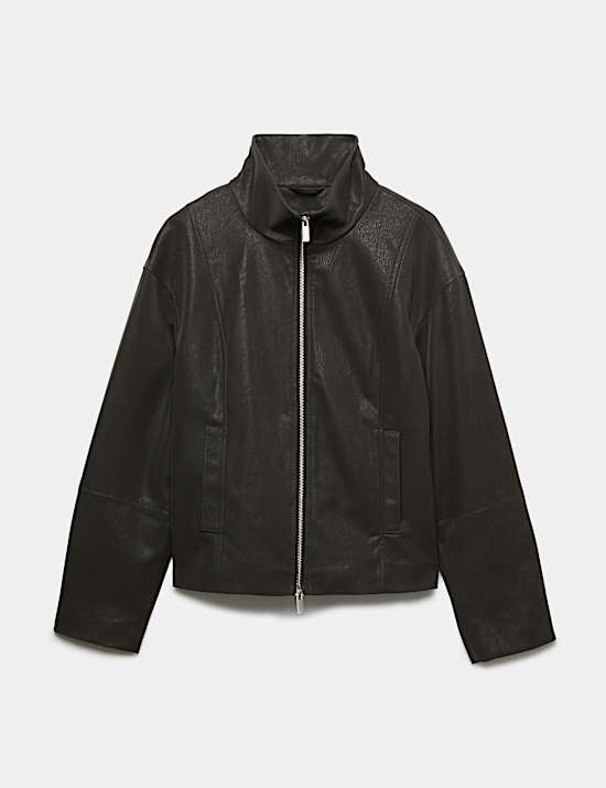 Suedette Funnel Neck Zip Through Jacket