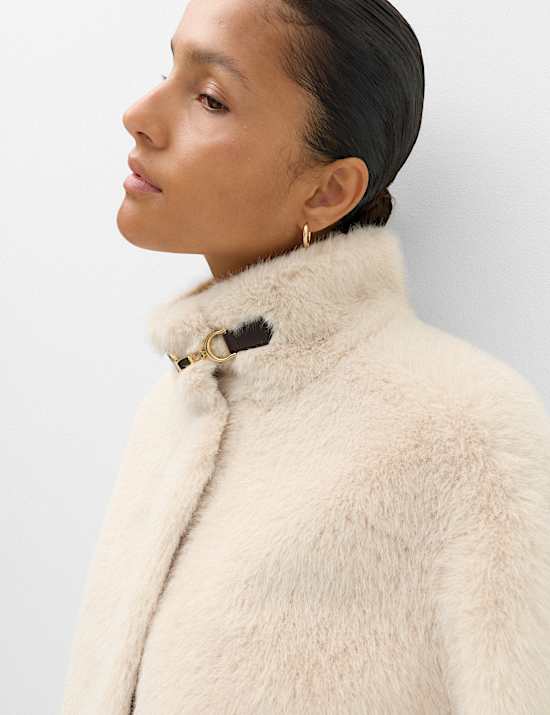 Faux Fur Funnel Neck Cropped Jacket