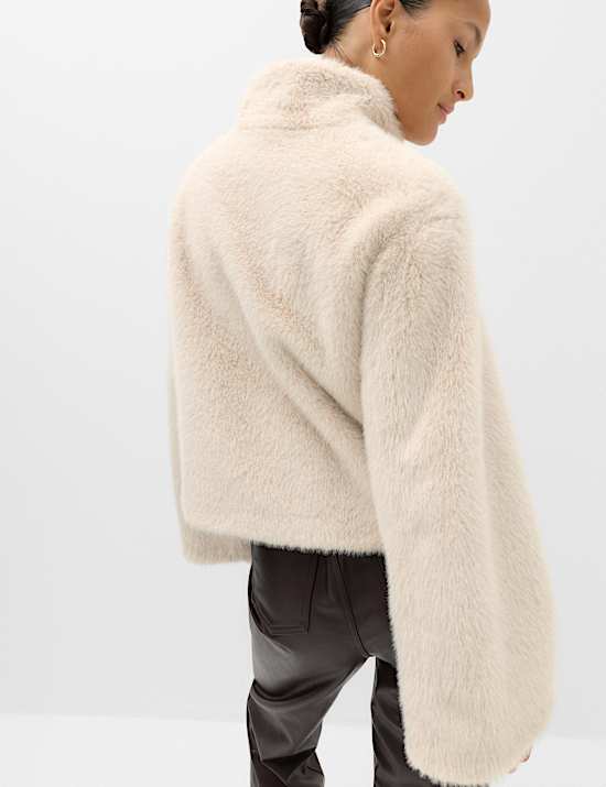 Faux Fur Funnel Neck Cropped Jacket