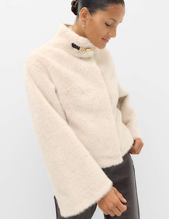 Faux Fur Funnel Neck Cropped Jacket