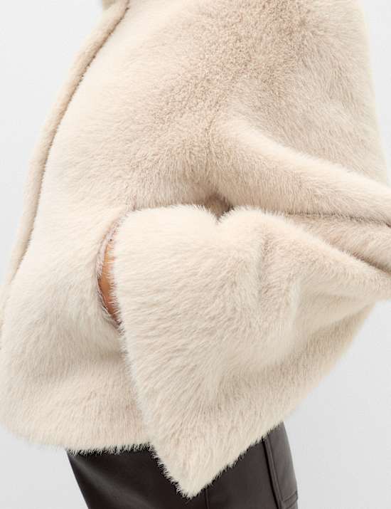 Faux Fur Funnel Neck Cropped Jacket