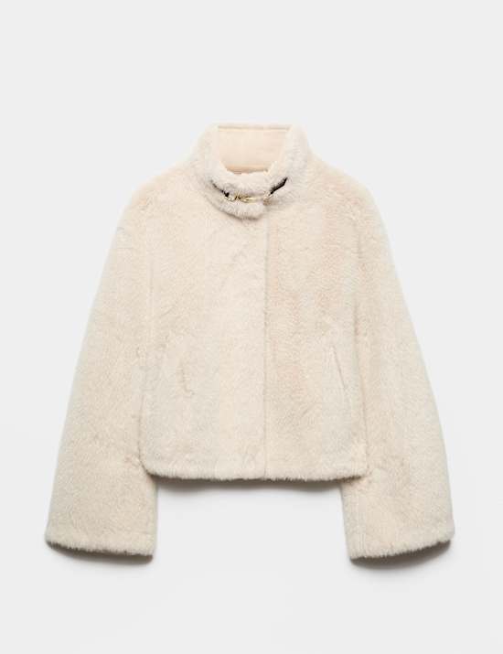 Faux Fur Funnel Neck Cropped Jacket