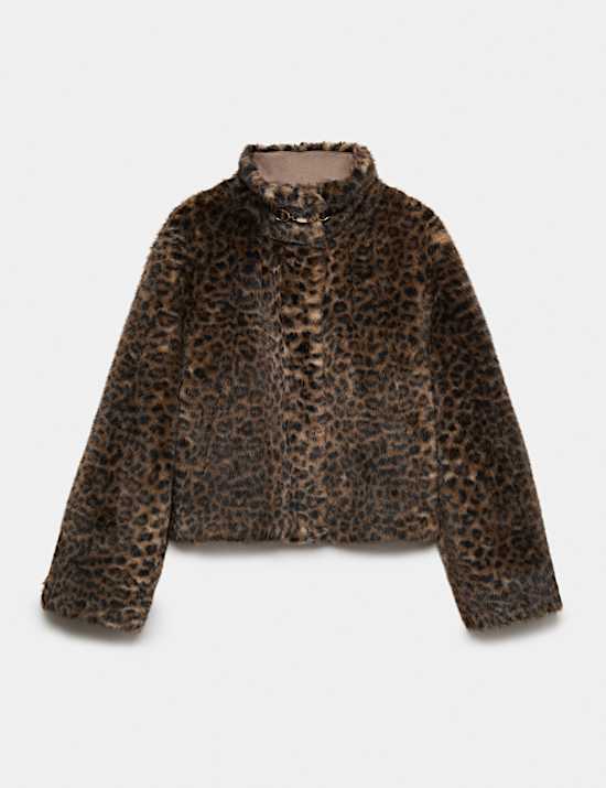 Faux Fur Funnel Neck Cropped Jacket