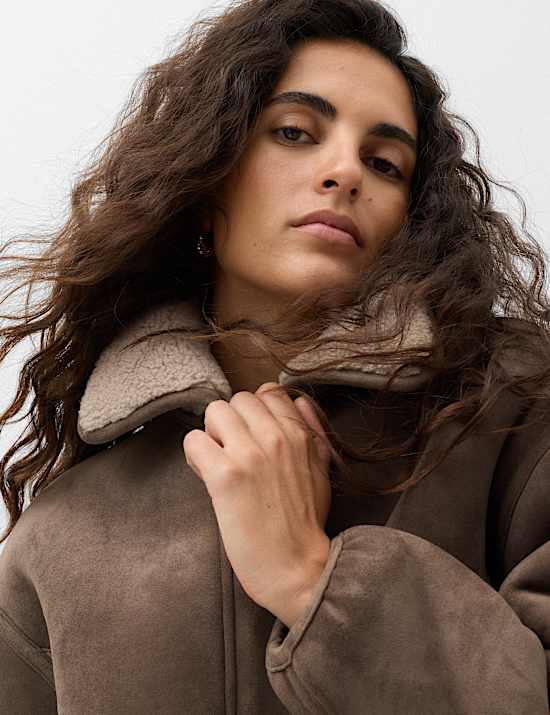 Faux Shearling Zip Up Bomber Jacket