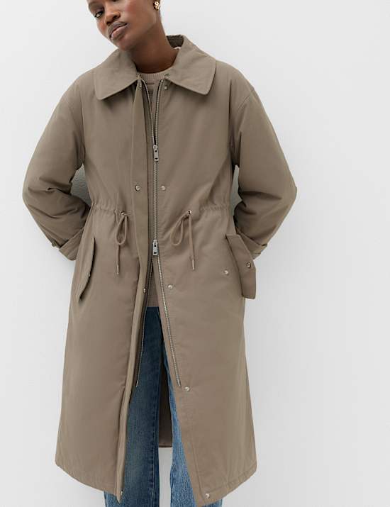 Cotton Rich Faux Fur Trim Longline Parka