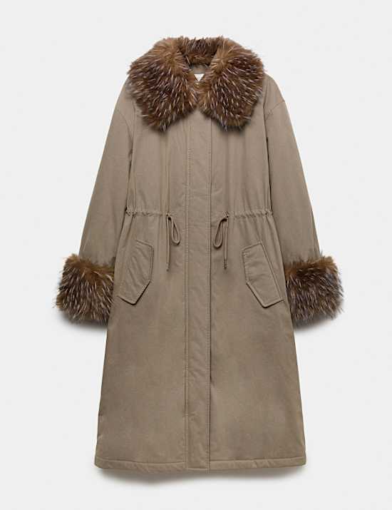 Cotton Rich Faux Fur Trim Longline Parka