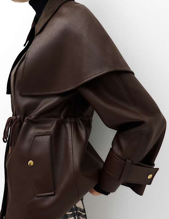 Faux Leather Collared Jacket
