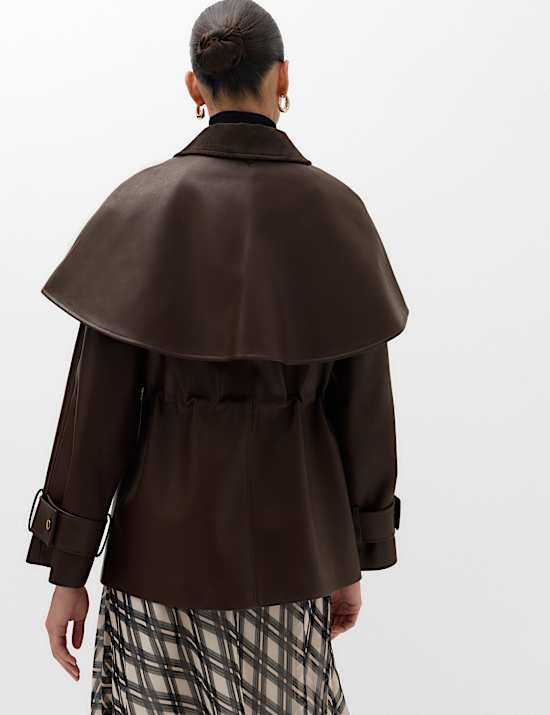 Faux Leather Collared Jacket