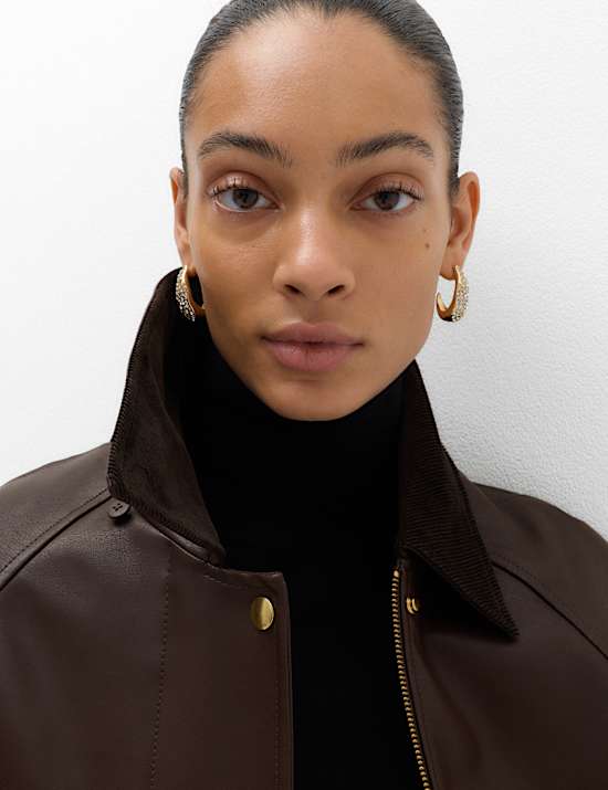 Faux Leather Collared Jacket