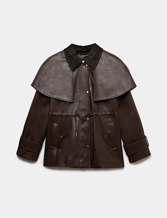 Faux Leather Collared Jacket