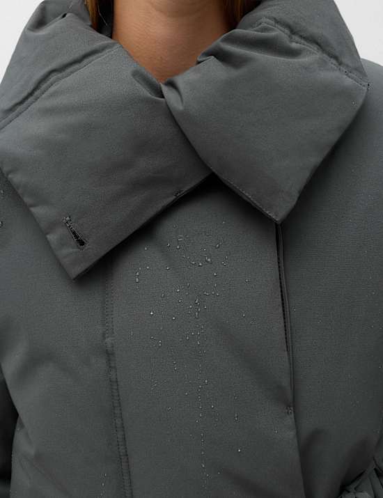 Feather & Down Funnel Neck Short Puffer Jacket