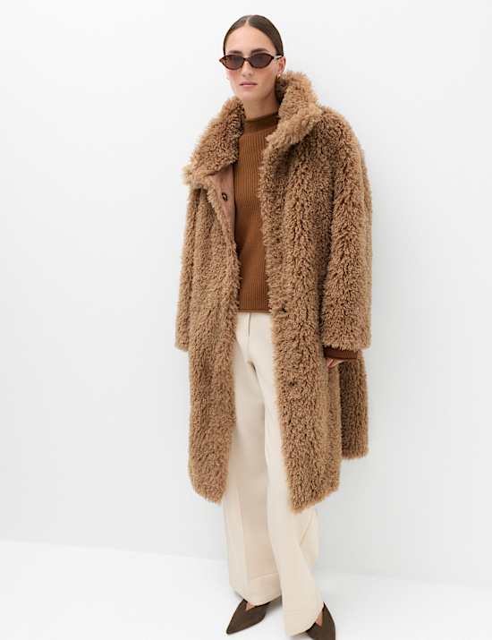 Mongolian Faux Fur Shearling Longline Coat