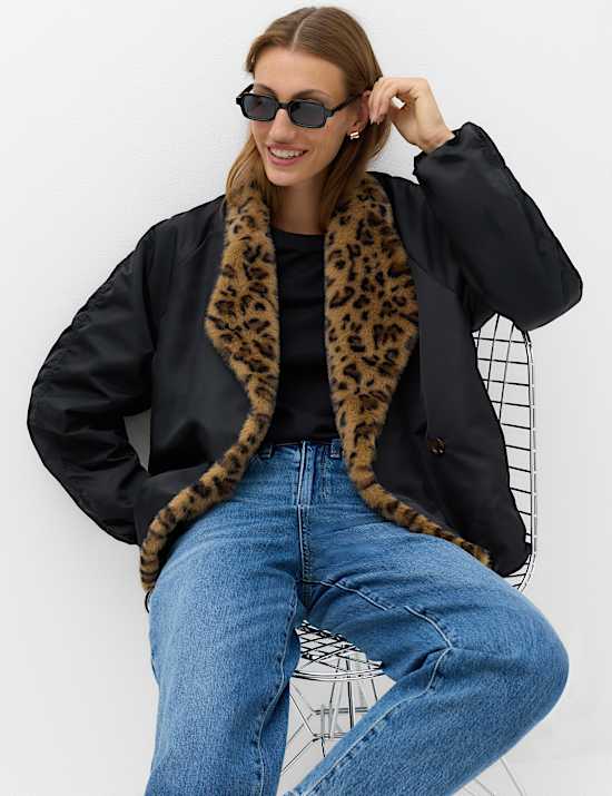 Satin Padded Faux Fur Lined Bomber Jacket