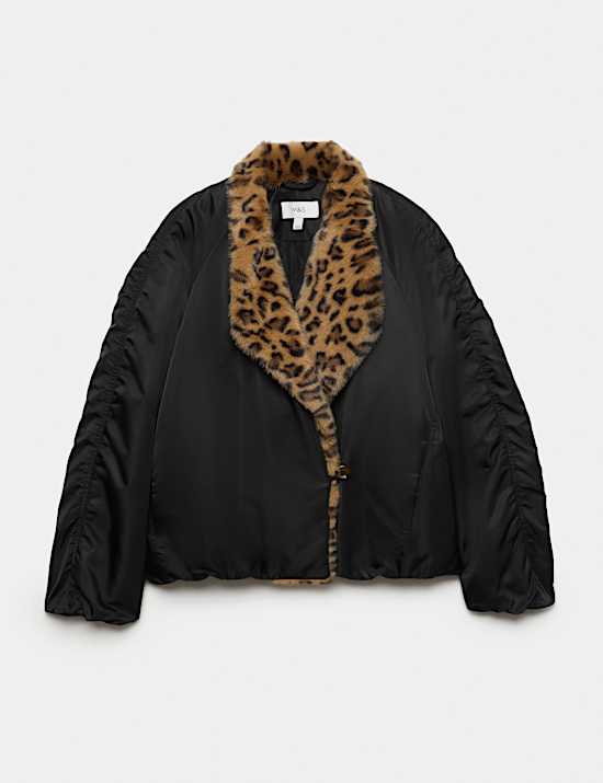 Satin Padded Faux Fur Lined Bomber Jacket
