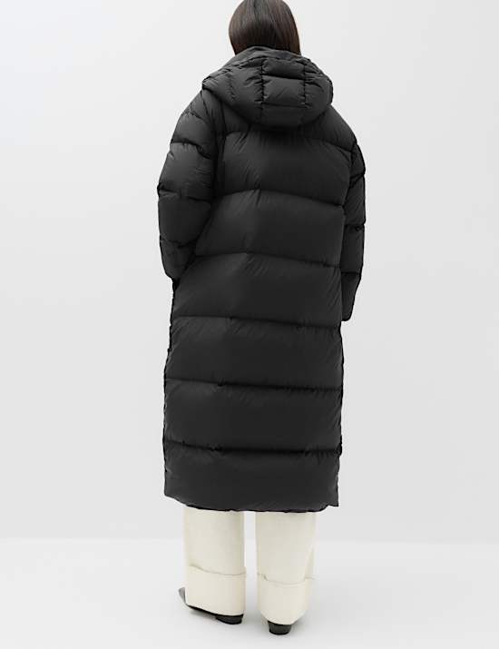 Feather And Down Hooded Longline Puffer Coat