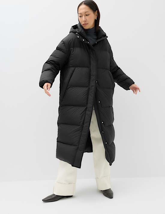 Feather And Down Hooded Longline Puffer Coat