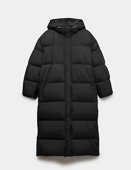 Feather And Down Hooded Longline Puffer Coat