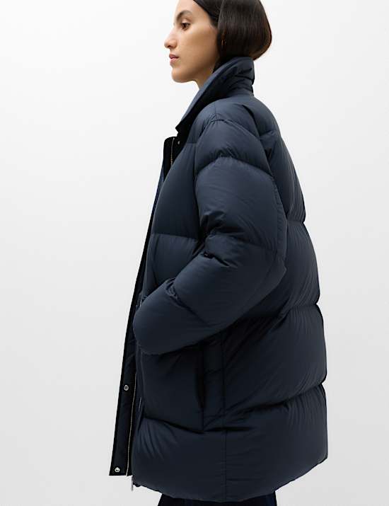 Feather and Down Faux Fur Collar Coat