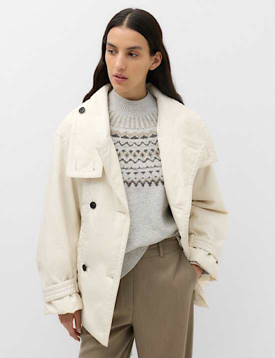 Pure Cotton Thermowarmth Belted Funnel Neck Coat