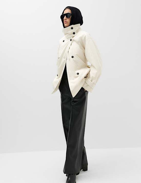 Pure Cotton Thermowarmth Belted Funnel Neck Coat