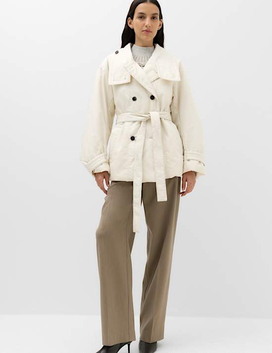 Pure Cotton Thermowarmth Belted Funnel Neck Coat