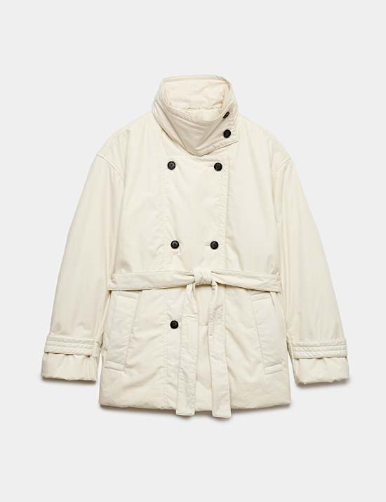 Pure Cotton Thermowarmth Belted Funnel Neck Coat