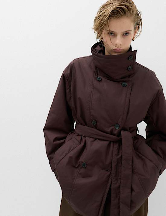 Pure Cotton Thermowarmth Belted Funnel Neck Coat