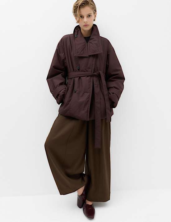 Pure Cotton Thermowarmth Belted Funnel Neck Coat