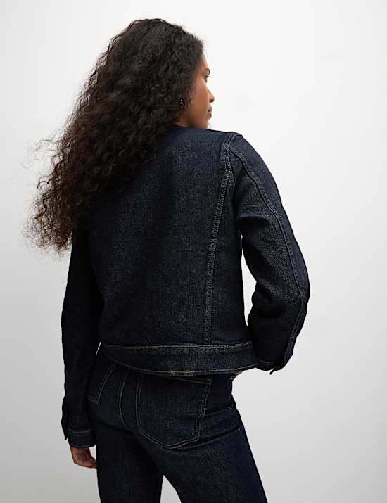 Denim Collarless Button Through Jacket