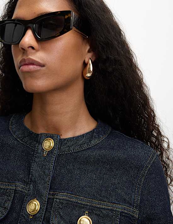 Denim Collarless Button Through Jacket