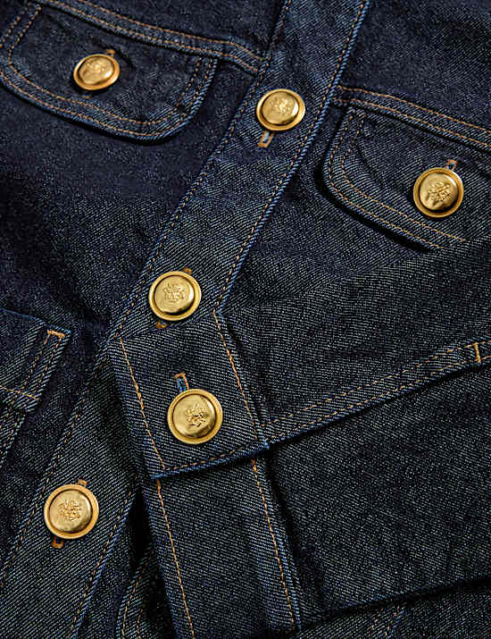 Denim Collarless Button Through Jacket