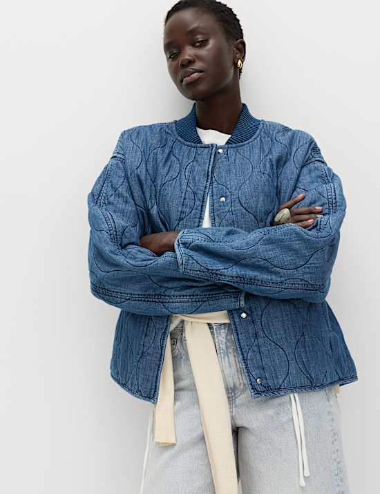 Pure Cotton Quilted Waisted Jacket