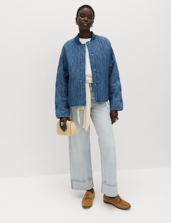 Pure Cotton Quilted Waisted Jacket