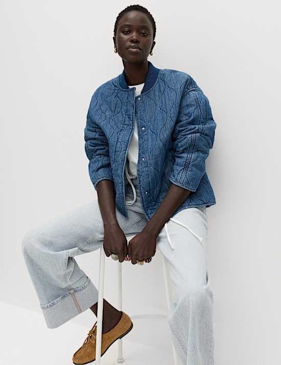 Pure Cotton Quilted Waisted Jacket