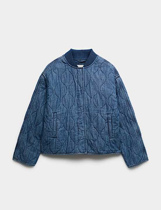 Pure Cotton Quilted Waisted Jacket