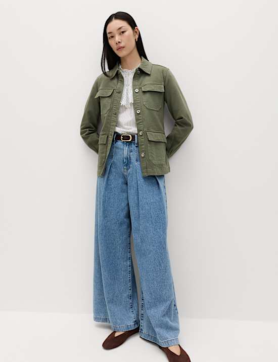 Denim Belted Collared Utility Shacket