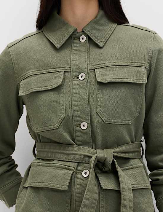 Denim Belted Collared Utility Shacket