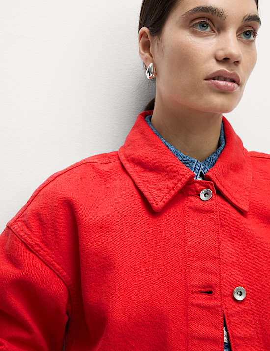 Pure Cotton Cropped Denim Shacket