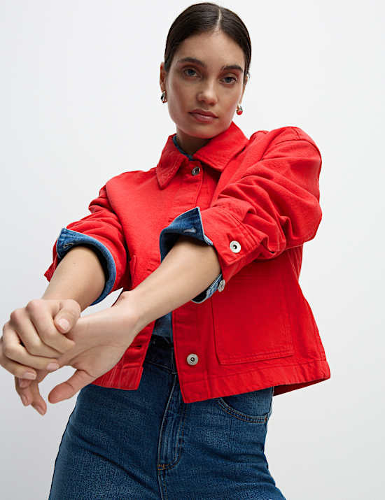 Pure Cotton Cropped Denim Shacket