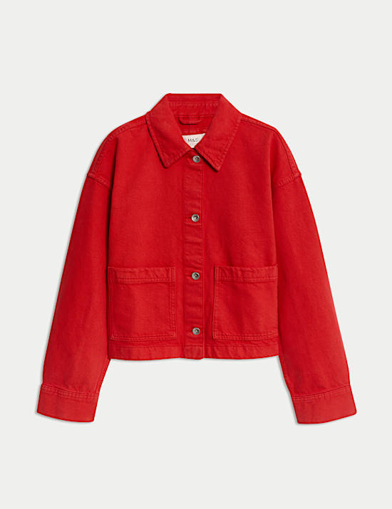 Pure Cotton Cropped Denim Shacket