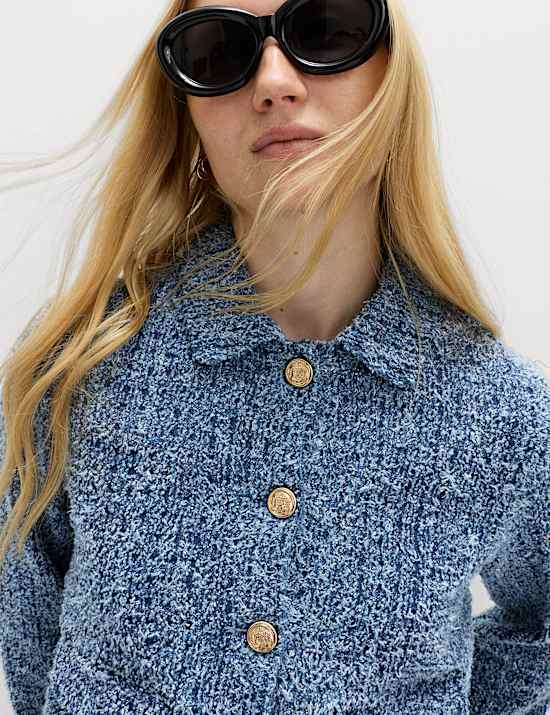 Denim Textured Cropped Jacket