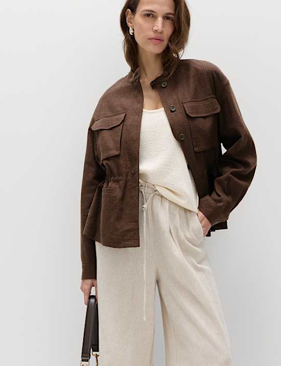 Linen Blend Lightweight Utility Jacket