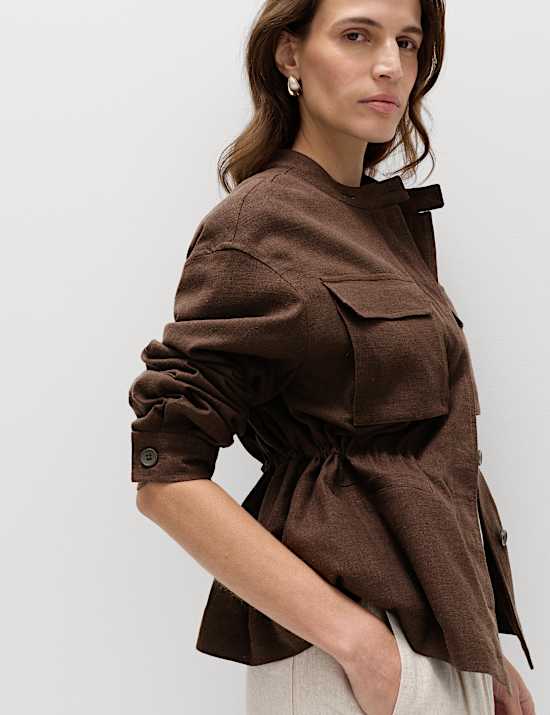 Linen Blend Lightweight Utility Jacket