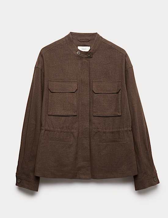 Linen Blend Lightweight Utility Jacket
