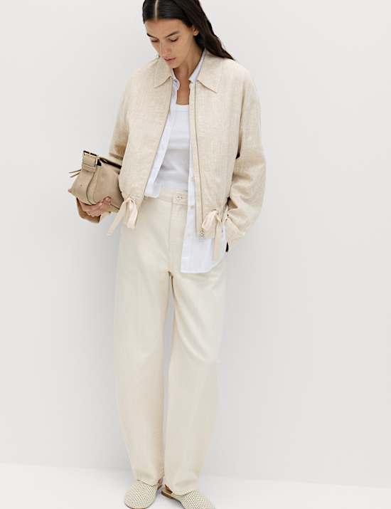 Linen Blend Lightweight Harrington Jacket