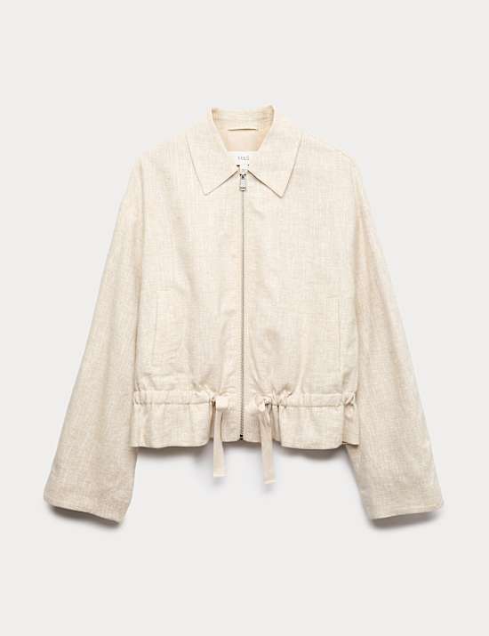 Linen Blend Lightweight Harrington Jacket