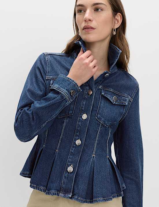 Denim Peplum Collared Jacket