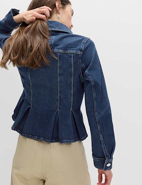 Denim Peplum Collared Jacket